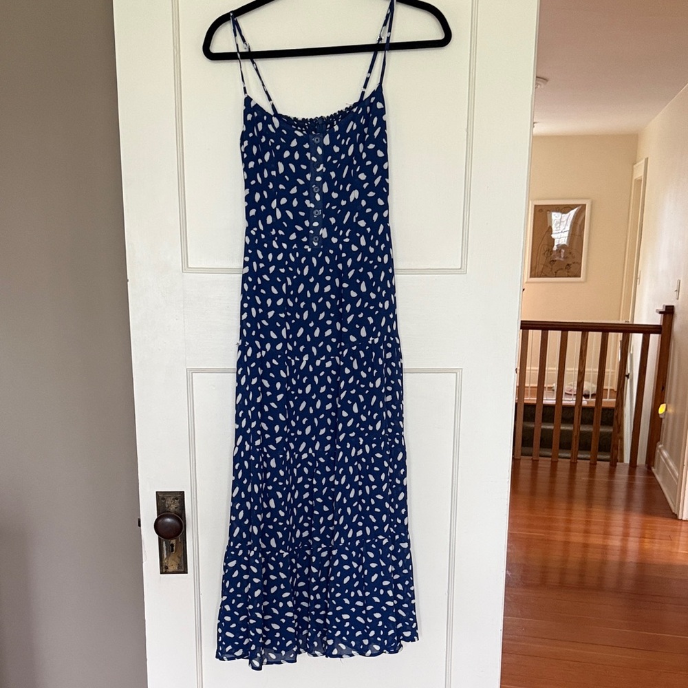 Reformation Blue Printed Spaghetti-Strap Midi Dress